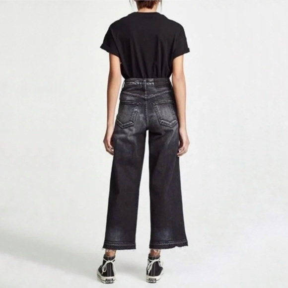 AMO Ava Crop Wide Leg Jeans High Waist Released Hem Raven Washed Black 29 - Picture 2 of 16